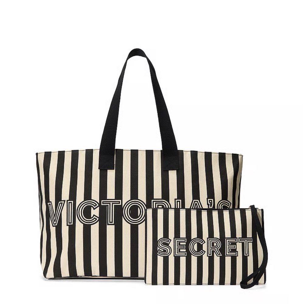 Victoria's Secret Black and White Striped Tote Bag